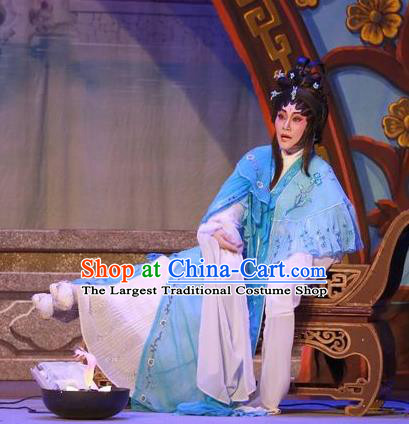 Chinese Cantonese Opera Distress Maiden Garment Costumes and Headdress Traditional Guangdong Opera Actress Apparels Diva Lin Daiyu Blue Dress