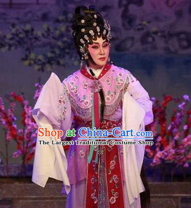 Chinese Cantonese Opera Actress Garment Costumes and Headdress Traditional Guangdong Opera Diva Lin Daiyu Apparels Distress Maiden Pink Dress