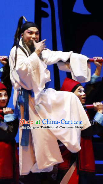 Chinese Guangdong Opera Elderly Male Apparels Costumes and Headwear Traditional Cantonese Opera Garment Scholar Fan Zhongyu Clothing