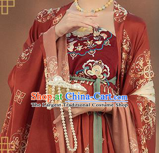 Chinese Traditional Tang Dynasty Court Woman Historical Costumes Ancient Imperial Consort Red Hanfu Dress Apparels Complete Set