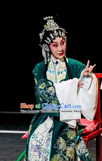 Chinese Cantonese Opera Diva Garment Fu Shi San Sheng Meng Costumes and Headdress Traditional Guangdong Opera Hua Tan Apparels Young Female Green Dress