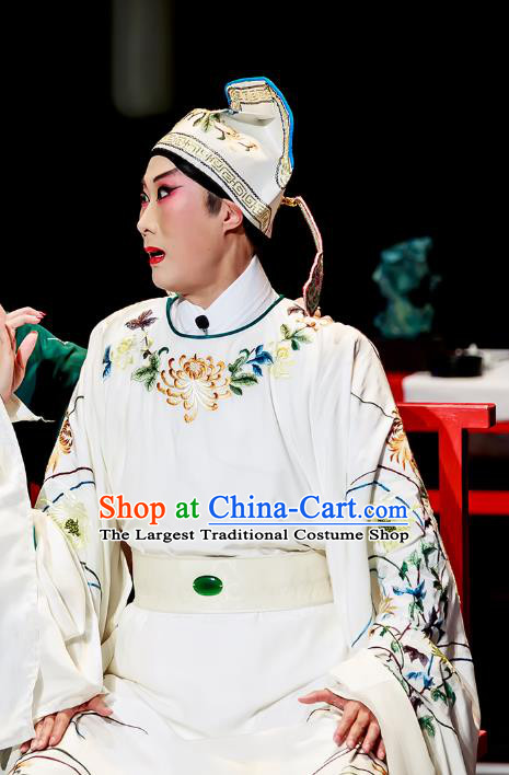 Fu Shi San Sheng Meng Chinese Guangdong Opera Scholar Apparels Costumes and Headwear Traditional Cantonese Opera Xiaosheng Garment Niche Clothing