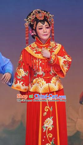 Chinese Cantonese Opera Young Woman Garment Zhuang Yuan Lin Zhaotang Costumes and Headdress Traditional Guangdong Opera Hua Tan Apparels Bride Red Dress