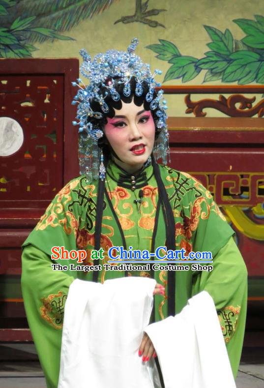 Chinese Cantonese Opera Noble Dame Garment The Strange Stories Costumes and Headdress Traditional Guangdong Opera Countess Apparels Rich Mistress Green Dress