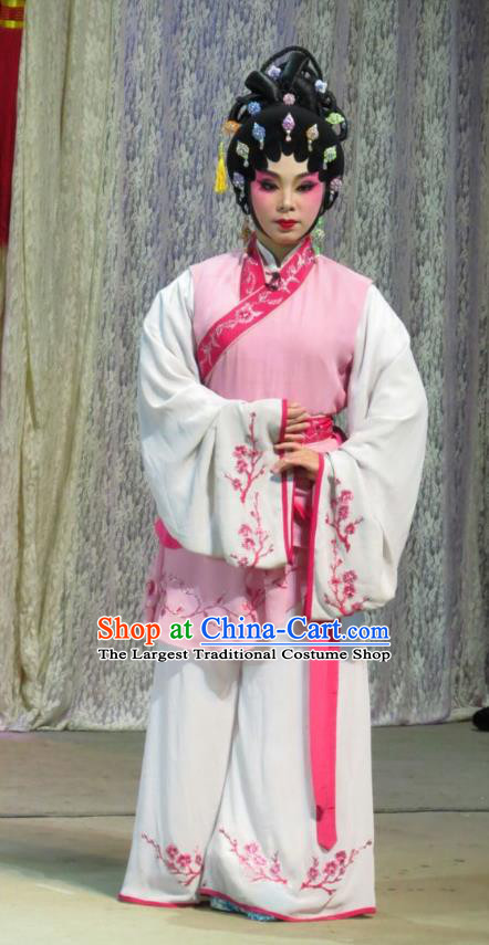 Chinese Cantonese Opera Xiaodan Garment The Strange Stories Costumes and Headdress Traditional Guangdong Opera Figurant Apparels Maidservant Pink Dress