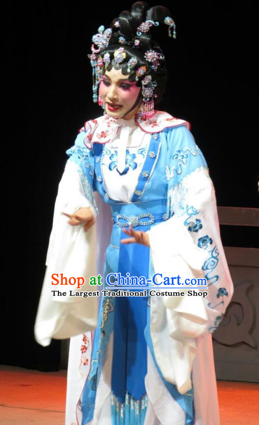 Chinese Cantonese Opera Young Female Garment The Strange Stories Costumes and Headdress Traditional Guangdong Opera Hua Tan Apparels Actress Xiao Cui Dress