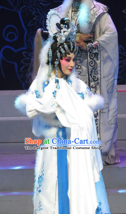 Chinese Cantonese Opera Fox Fairy Garment The Strange Stories Costumes and Headdress Traditional Guangdong Opera Actress Apparels Middle Age Female Dress