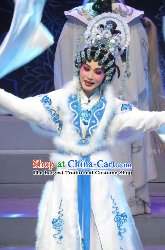 Chinese Cantonese Opera Fox Fairy Garment The Strange Stories Costumes and Headdress Traditional Guangdong Opera Actress Apparels Middle Age Female Dress