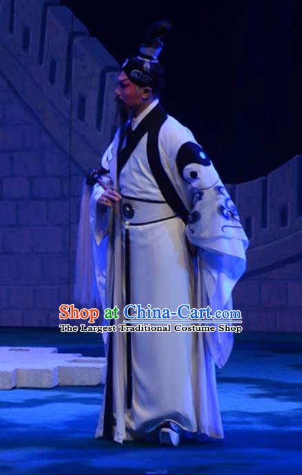 King of Qin Meng Jiang Chinese Guangdong Opera Elderly Male Apparels Costumes and Headwear Traditional Cantonese Opera Laosheng Garment Taoist Priest Clothing