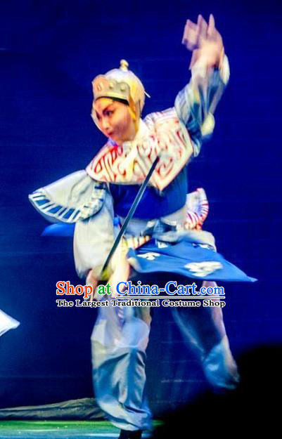 King of Qin Meng Jiang Chinese Guangdong Opera Wusheng Apparels Costumes and Headwear Traditional Cantonese Opera Warrior Garment Martial Male Clothing
