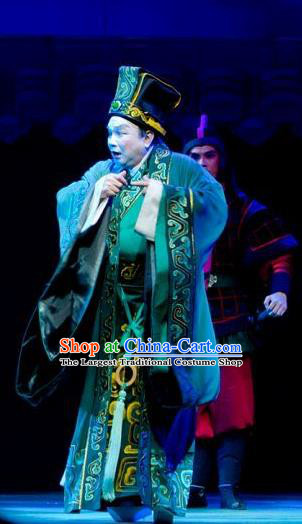 King of Qin Meng Jiang Chinese Guangdong Opera Eunuch Apparels Costumes and Headwear Traditional Cantonese Opera Zhao Gao Garment Minister Clothing