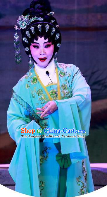 Chinese Cantonese Opera Diva Su Yugui Garment Escape from Banishment Costumes and Headdress Traditional Guangdong Opera Actress Apparels Young Mistress Green Dress