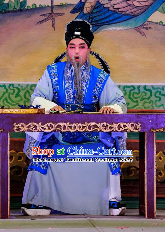 San Xiao Yin Yuan Chinese Guangdong Opera Elderly Male Apparels Costumes and Headwear Traditional Cantonese Opera Laosheng Garment Old Teacher Clothing