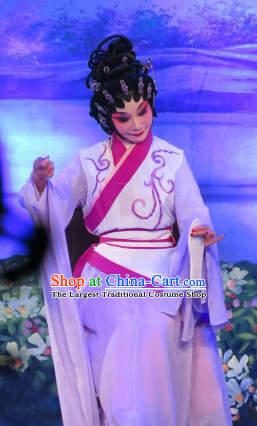 Chinese Cantonese Opera Young Female Garment Wu Nv Bai Shou Costumes and Headdress Traditional Guangdong Opera Diva Apparels Actress Yang Sanchun Dress
