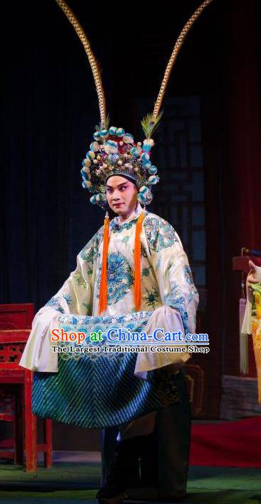 Chinese Guangdong Opera Martial Male Apparels Costumes and Headwear Traditional Cantonese Opera Wusheng Garment Du Yuanlong Clothing