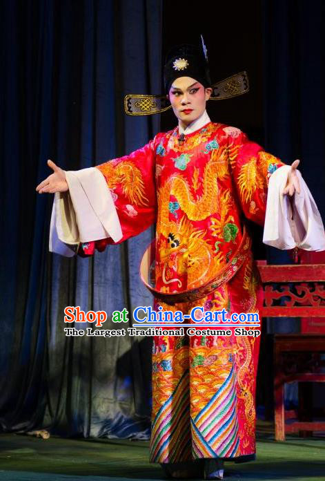 Chinese Guangdong Opera Official Zhou Wen Apparels Costumes and Headwear Traditional Cantonese Opera Young Male Garment Scholar Clothing