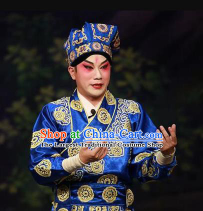 Chinese Guangdong Opera Wusheng Apparels Costumes and Headwear Traditional Cantonese Opera Martial Male Garment Blue Clothing