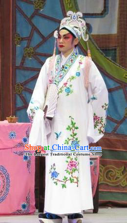 Wu Nv Bai Shou Chinese Guangdong Opera Xiaosheng Apparels Costumes and Headwear Traditional Cantonese Opera Young Male Garment Scholar Clothing