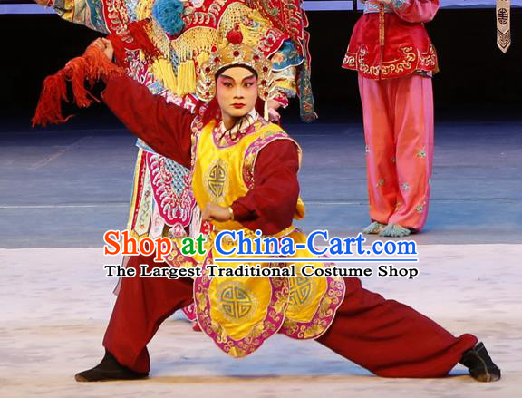 Liu Jinding Chinese Guangdong Opera Warrior Apparels Costumes and Headwear Traditional Cantonese Opera Wusheng Garment Soldier Clothing