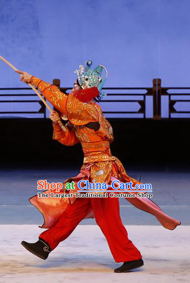 Liu Jinding Chinese Guangdong Opera Soldier Apparels Costumes and Headwear Traditional Cantonese Opera Wusheng Garment Warrior Clothing
