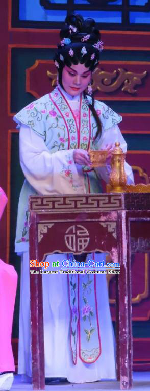 Chinese Cantonese Opera Maid Lady Garment Costumes and Headdress Traditional Guangdong Opera Servant Girl Apparels Xiaodan Dress