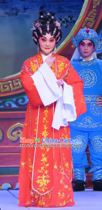 Chinese Cantonese Opera Young Female Garment Costumes and Headdress Traditional Guangdong Opera Diva Xin Yaoqin Apparels Hua Tan Red Dress