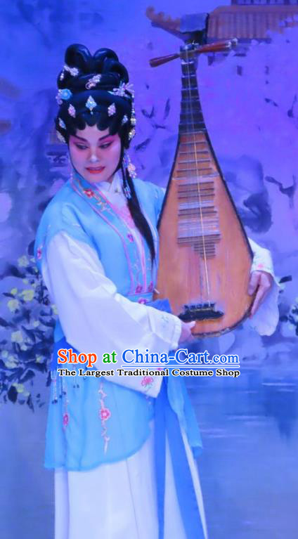 Chinese Cantonese Opera Maidservant Garment Costumes and Headdress Traditional Guangdong Opera Xiaodan Apparels Young Lady Dress