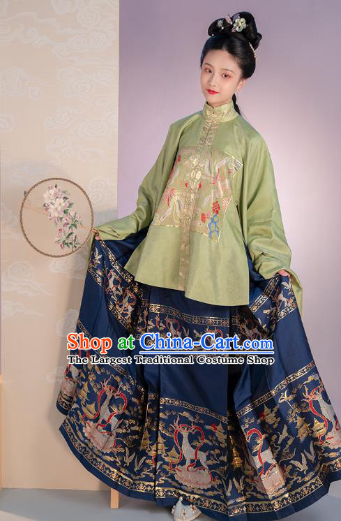 Chinese Traditional Ming Dynasty Noble Lady Apparels Ancient Patrician Female Hanfu Dress Historical Costumes Embroidered Blouse and Skirt Complete Set
