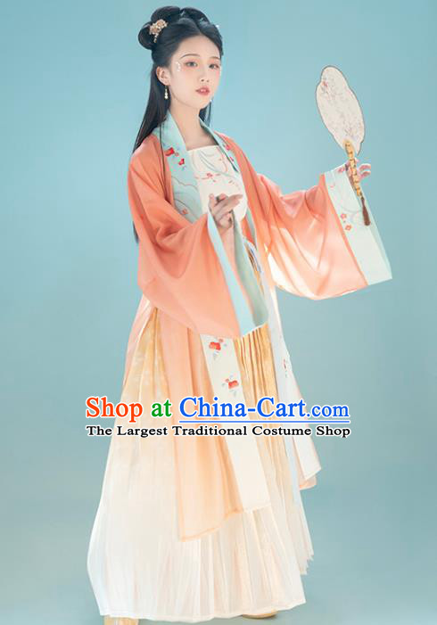 Chinese Traditional Song Dynasty Young Lady Apparels Ancient Village Girl Embroidered Hanfu Dress Historical Costumes for Women