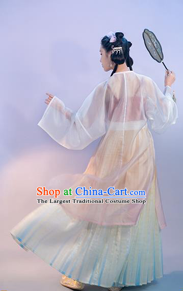 Chinese Traditional Ming Dynasty Young Lady Embroidered Apparels Ancient Noble Female Hanfu Dress Historical Costumes Complete Set for Women