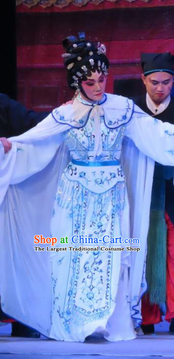 Chinese Cantonese Opera Young Beauty Garment Costumes and Headdress Traditional Guangdong Opera Courtesan Wang Meiniang Apparels Hua Tan Dress