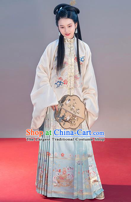 Chinese Traditional Ming Dynasty Patrician Female Apparels Ancient Nobility Lady Hanfu Dress Blouse and Skirt Historical Costumes Complete Set