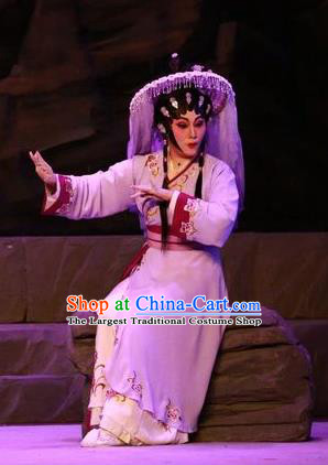Chinese Cantonese Opera Village Woman Garment the Legend of Gold Rice Costumes and Headdress Traditional Guangdong Opera Young Female Apparels Diva Shi Hua Dress