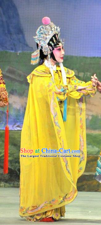 Chinese Cantonese Opera Wudan Garment The Sword Costumes and Headdress Traditional Guangdong Opera Swordswoman Apparels Martial Female Yellow Dress