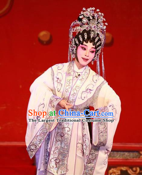 Chinese Cantonese Opera Hua Tan Garment Wu Suo Dong Gong Costumes and Headdress Traditional Guangdong Opera Young Female Apparels Actress Wei Peiniang Dress
