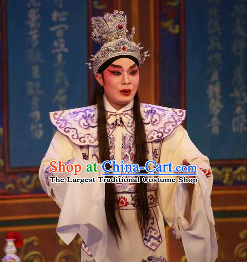 Wu Suo Dong Gong Chinese Guangdong Opera Prince Wen Xi Apparels Costumes and Headwear Traditional Cantonese Opera Xiaosheng Garment Young Male Clothing