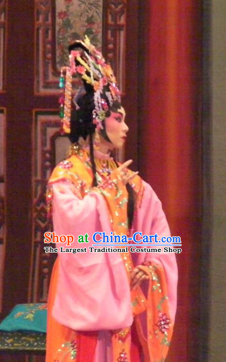 Chinese Cantonese Opera Young Woman Garment Wu Suo Dong Gong Costumes and Headdress Traditional Guangdong Opera Princess Consort Apparels Actress Dress