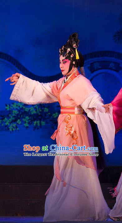 Chinese Cantonese Opera Young Lady Garment Wu Suo Dong Gong Costumes and Headdress Traditional Guangdong Opera Hua Tan Apparels Diva Lin Biniang Dress