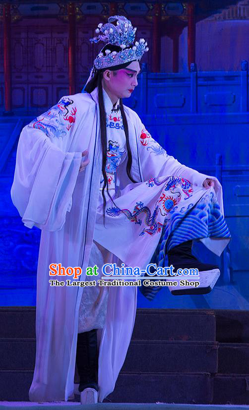 Wu Suo Dong Gong Chinese Guangdong Opera Xiaosheng Apparels Costumes and Headwear Traditional Cantonese Opera Prince Wen Xi Garment Niche Clothing