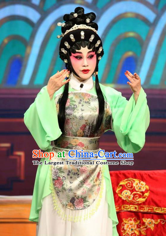 Chinese Cantonese Opera Village Girl Li Yue E Garment Feng Guan Meng Costumes and Headdress Traditional Guangdong Opera Young Female Apparels Diva Dress