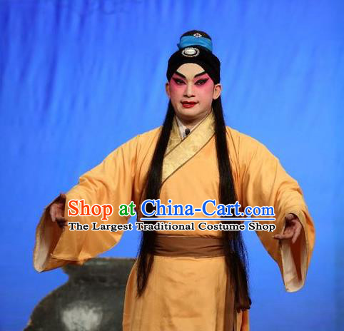 Feng Guan Meng Chinese Guangdong Opera Young Man Apparels Costumes and Headwear Traditional Cantonese Opera Xiaosheng Garment Farmer Shen Shaoqing Clothing