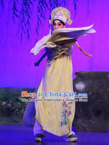 Feng Guan Meng Chinese Guangdong Opera Scholar Apparels Costumes and Headwear Traditional Cantonese Opera Xiaosheng Garment Gifted Youth Shen Shaoqing Clothing