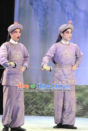The Sword Chinese Guangdong Opera Wusheng Apparels Costumes and Headwear Traditional Cantonese Opera Soldier Garment Warrior Purple Clothing