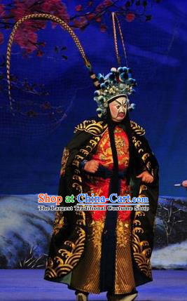 Shi Zou Yan Song Chinese Guangdong Opera Martial Male Apparels Costumes and Headwear Traditional Cantonese Opera Painted Role Garment General Clothing
