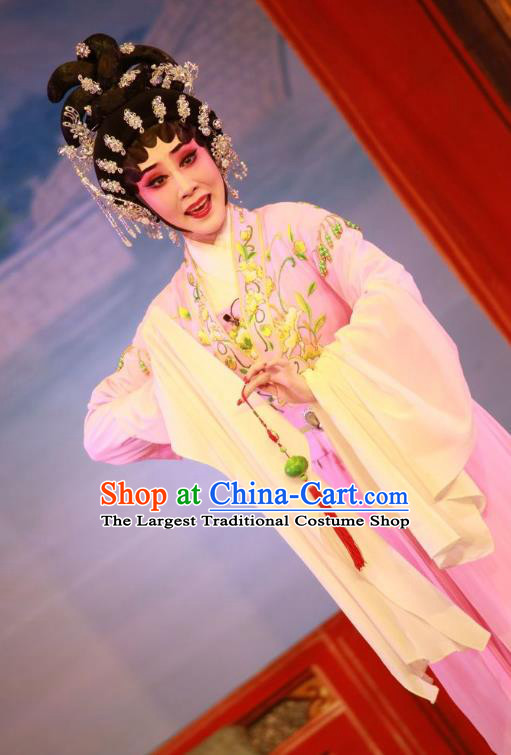 Chinese Cantonese Opera Hua Tan Garment Wu Suo Dong Gong Costumes and Headdress Traditional Guangdong Opera Young Female Apparels Diva Wei Biniang Dress