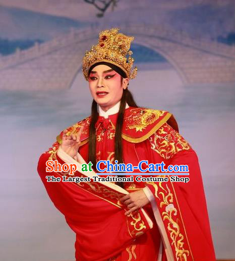 Wu Suo Dong Gong Chinese Guangdong Opera Xiaosheng Apparels Costumes and Headwear Traditional Cantonese Opera Young Male Garment Crown Prince Wen Xi Clothing