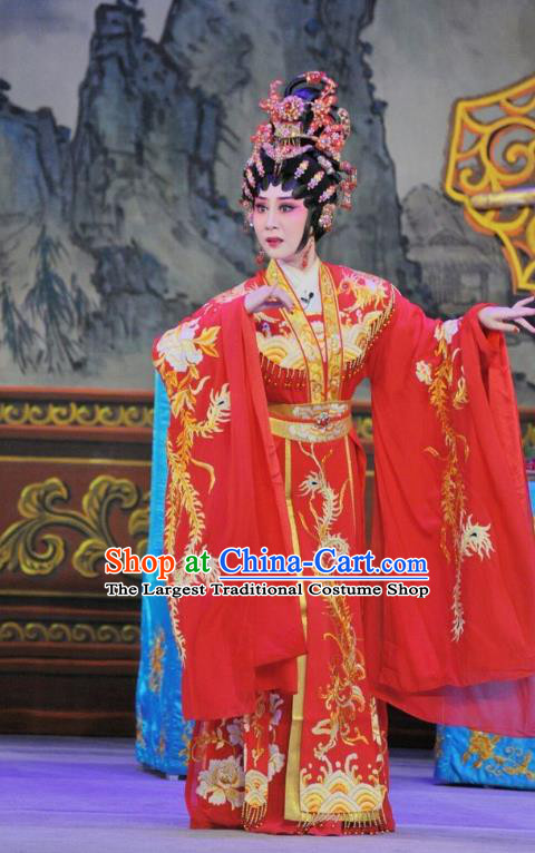 Chinese Cantonese Opera Hua Tan Garment The Sword Costumes and Headdress Traditional Guangdong Opera Young Beauty Apparels Princess Wang Lanying Red Dress