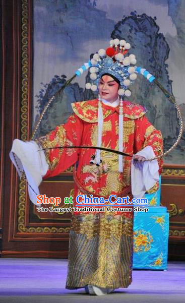 The Sword Chinese Guangdong Opera Young Male Apparels Costumes and Headwear Traditional Cantonese Opera Hero Garment Warrior Wang Han Clothing