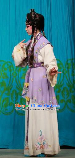 Chinese Cantonese Opera Xiaodan Garment San Kan Yu Mei Costumes and Headdress Traditional Guangdong Opera Young Lady Apparels Servant Girl Lilac Dress