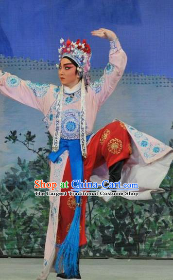 The Sword Chinese Guangdong Opera Wusheng Apparels Costumes and Headwear Traditional Cantonese Opera Martial Male Garment Hero Wang Han Clothing